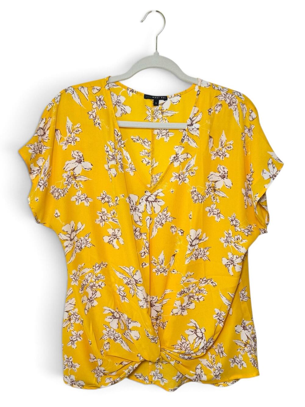 NWOT West Kei Stitch Fix Yellow Floral Allure Knot Detail Blouse Top L